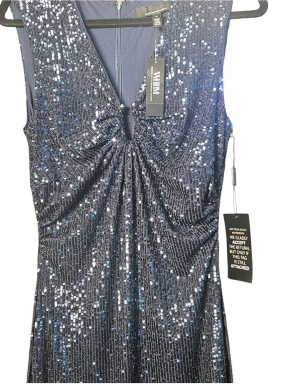 White House Black Market Navy Sequin V-Neck Sheath Dress M - Picture 8 of 11